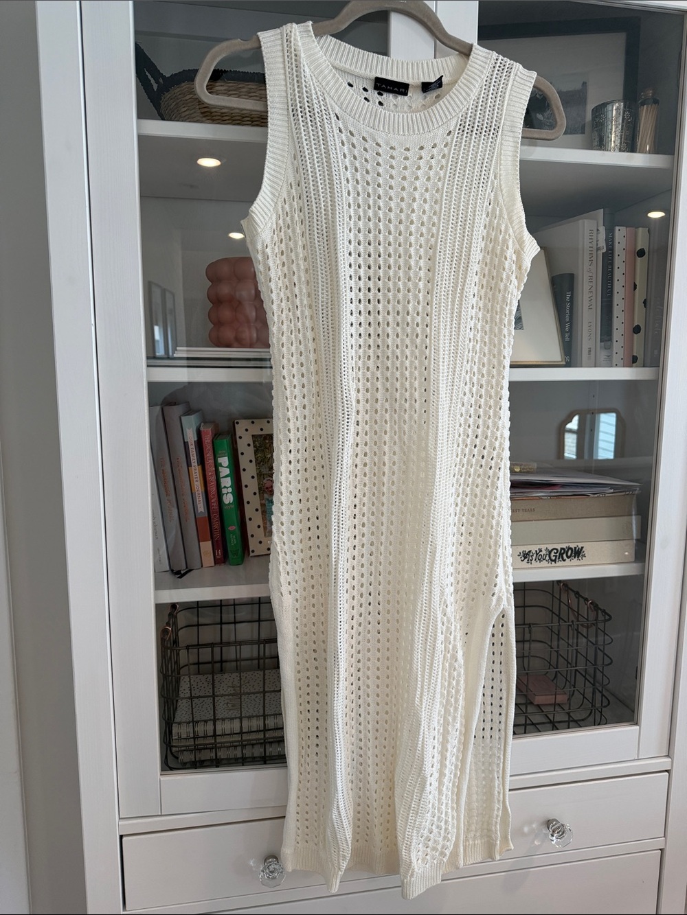 Tahari Cream Open-Knit Midi Dress Cover Up